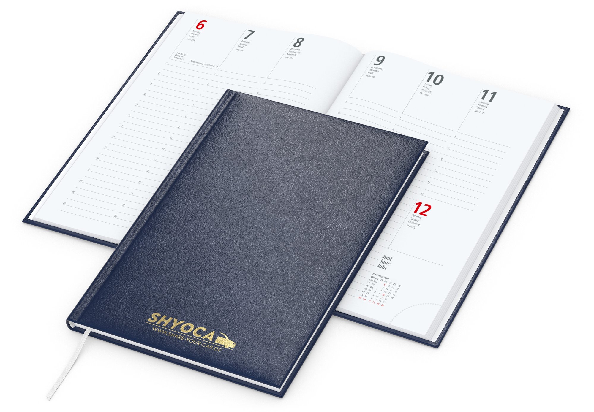 Wochenkalender Prestige, dunkelblau, Goldprägung