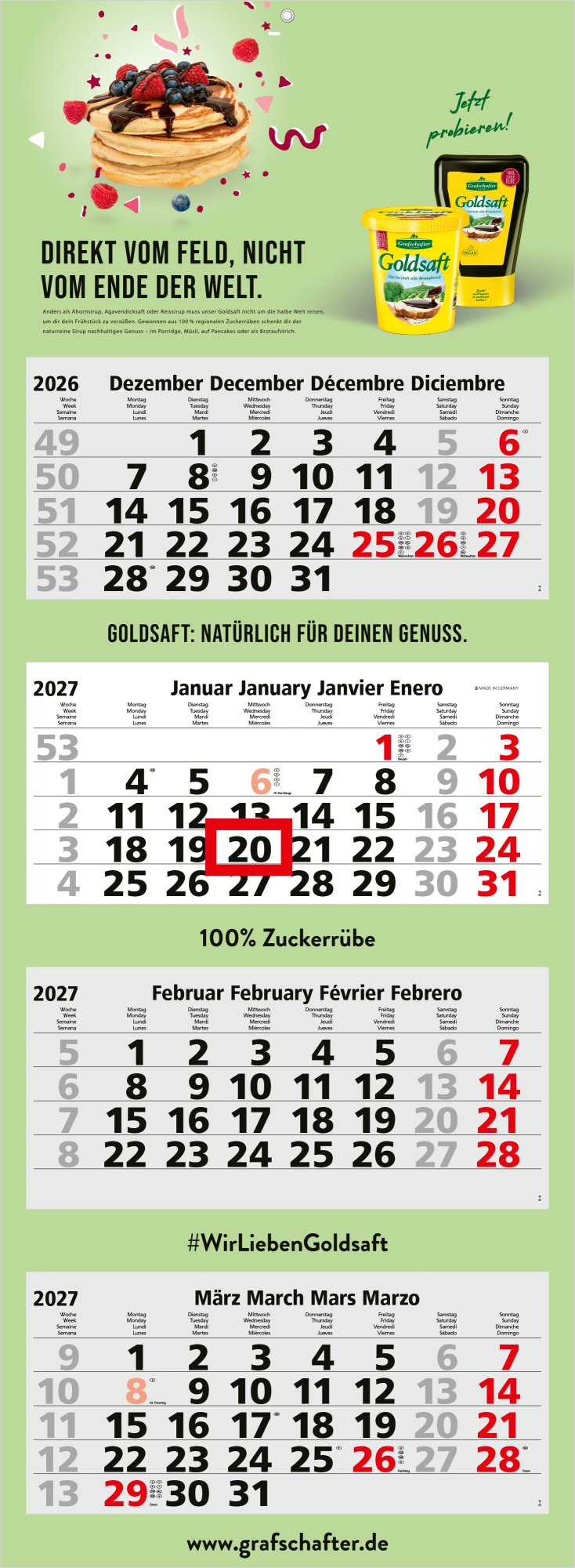 4-Monatskalender Mehrblock Quadro Light 4, Deutschland