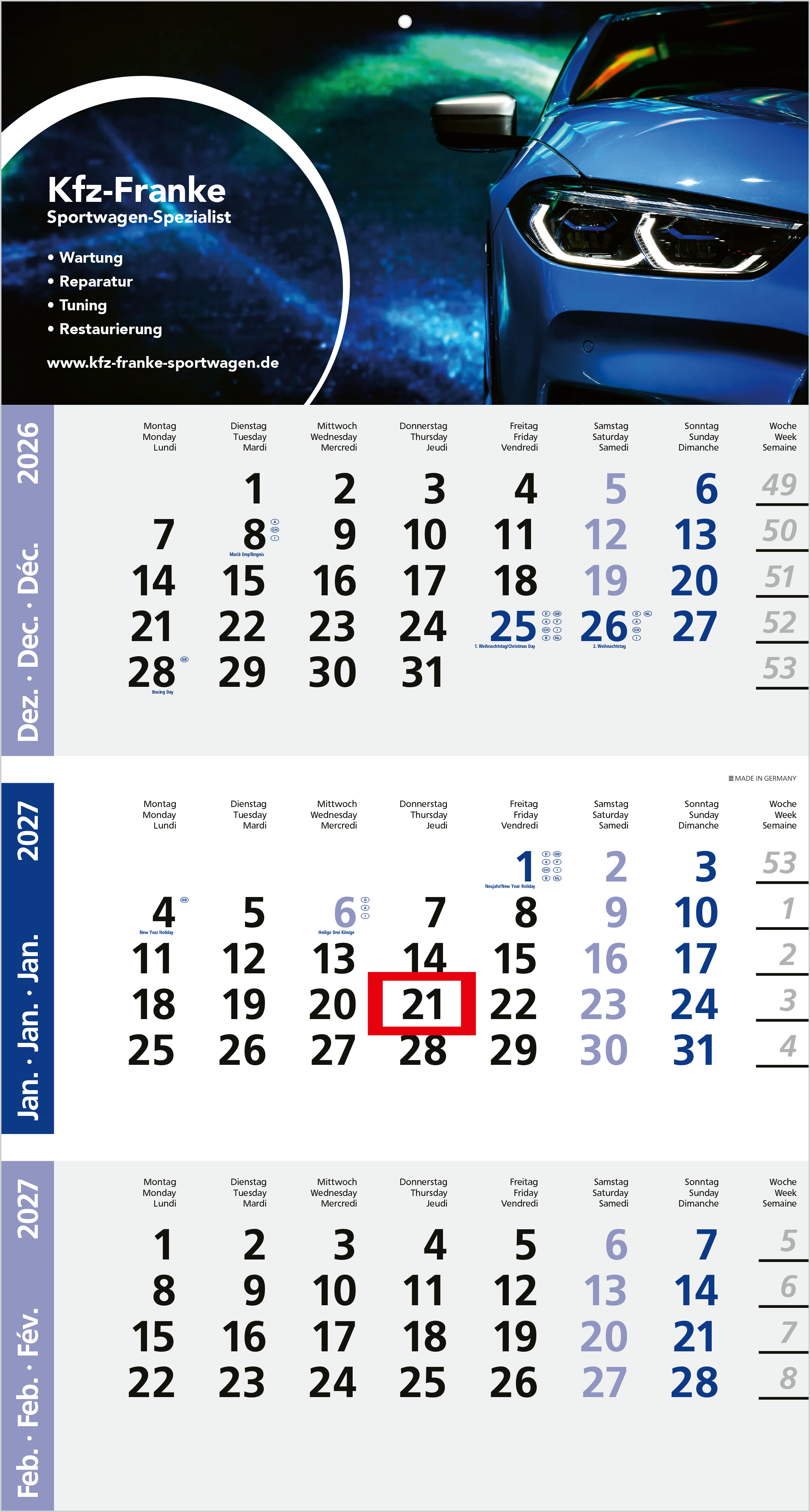 3-Monatskalender Einblatt Logic 3 Post A