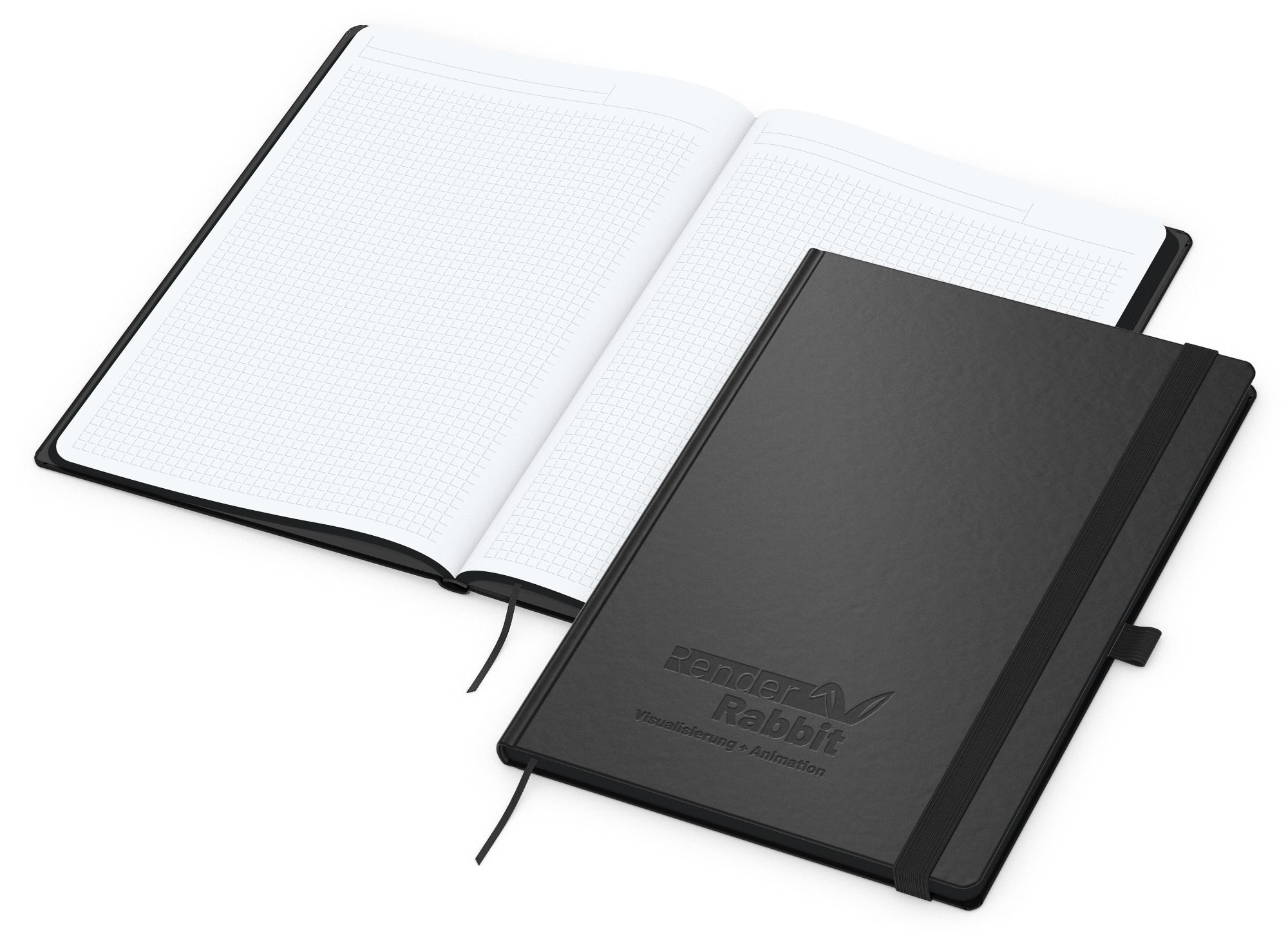 Notizbuch Black-Book, A4, Winkelkaro, Prägung