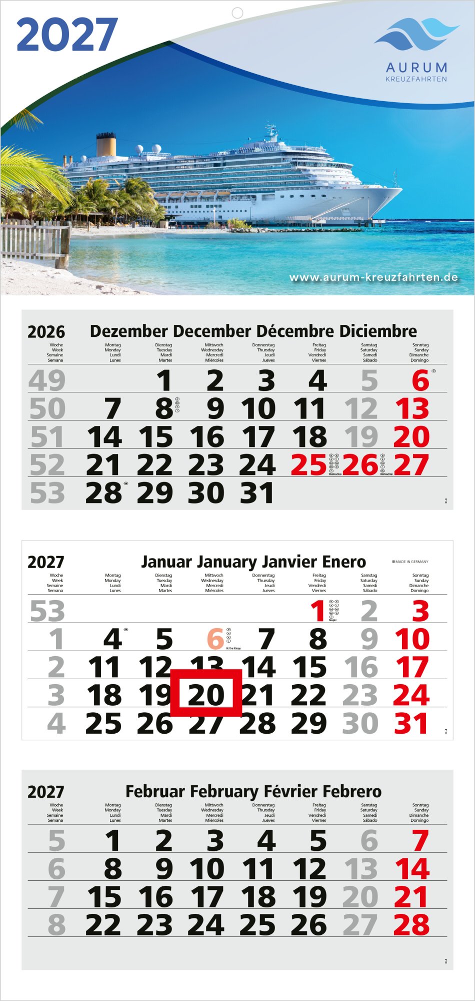 3-Monatskalender Mehrblock Medium Light 3