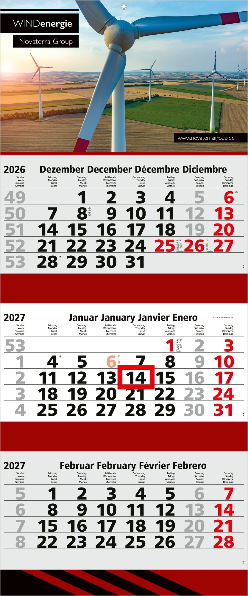 3-Monatskalender Mehrblock Maxi 3 Post