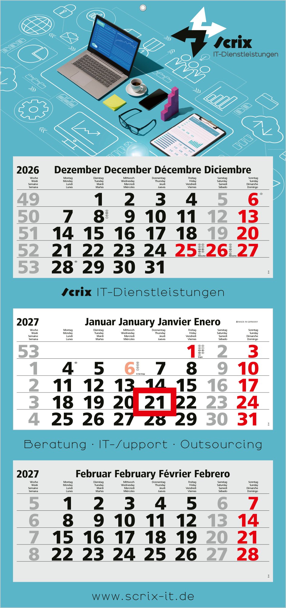 3-Monatskalender Mehrblock Maxi Light 3, Deutschland