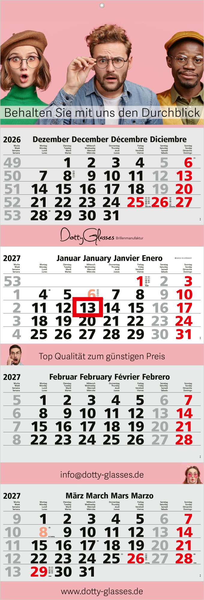 4-Monatskalender Mehrblock Quadro 4 Post