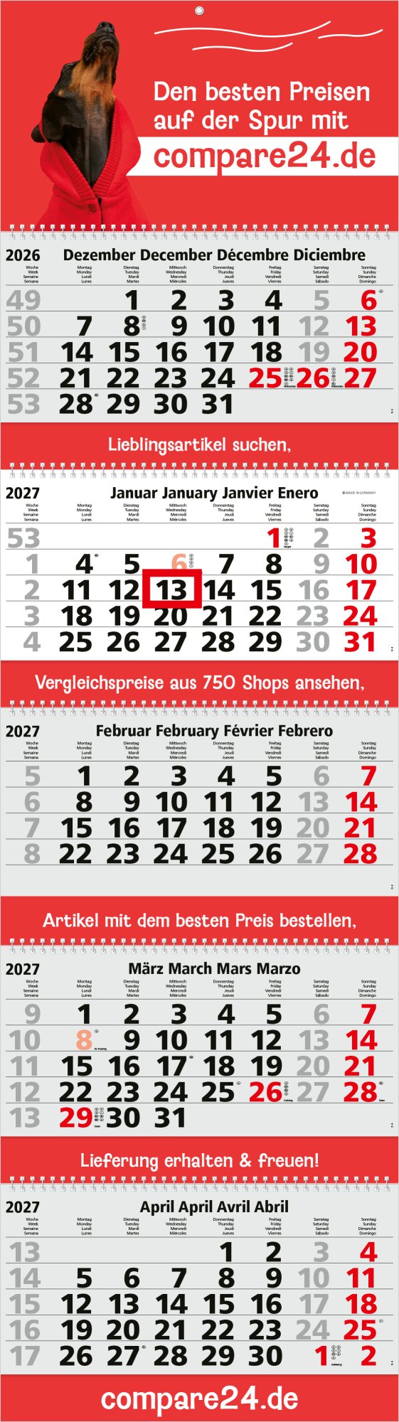 5-Monatskalender Mehrblock Grande Wire-O 5