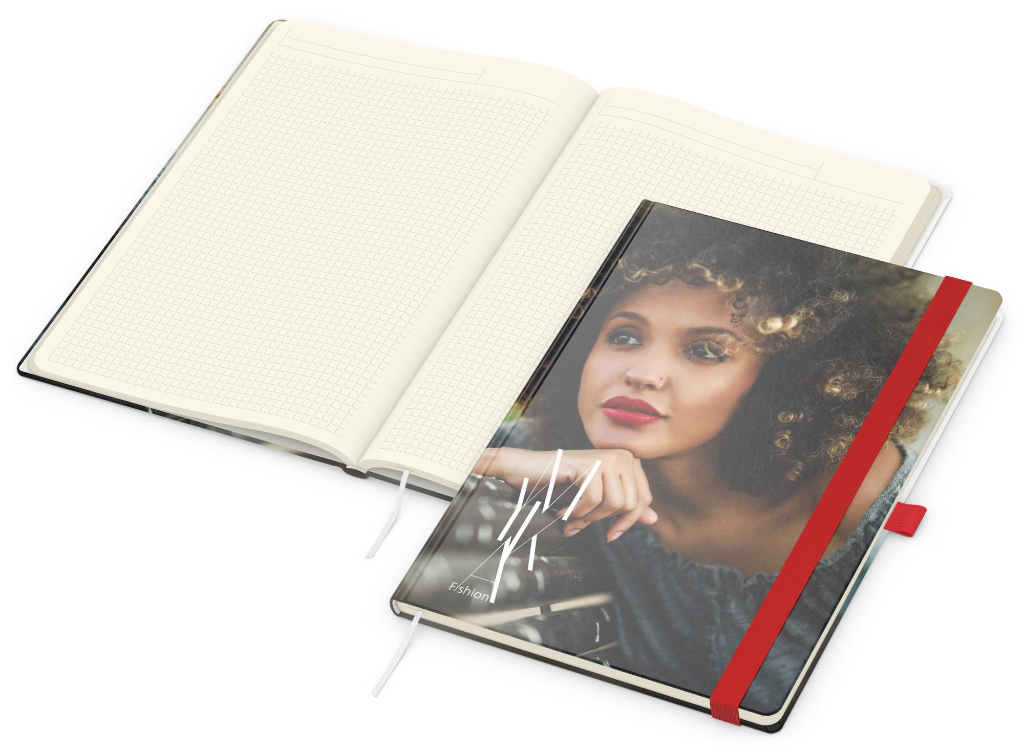 Notizbuch Match-Book, A4, Creme, Winkelkaro, glänzend, rot