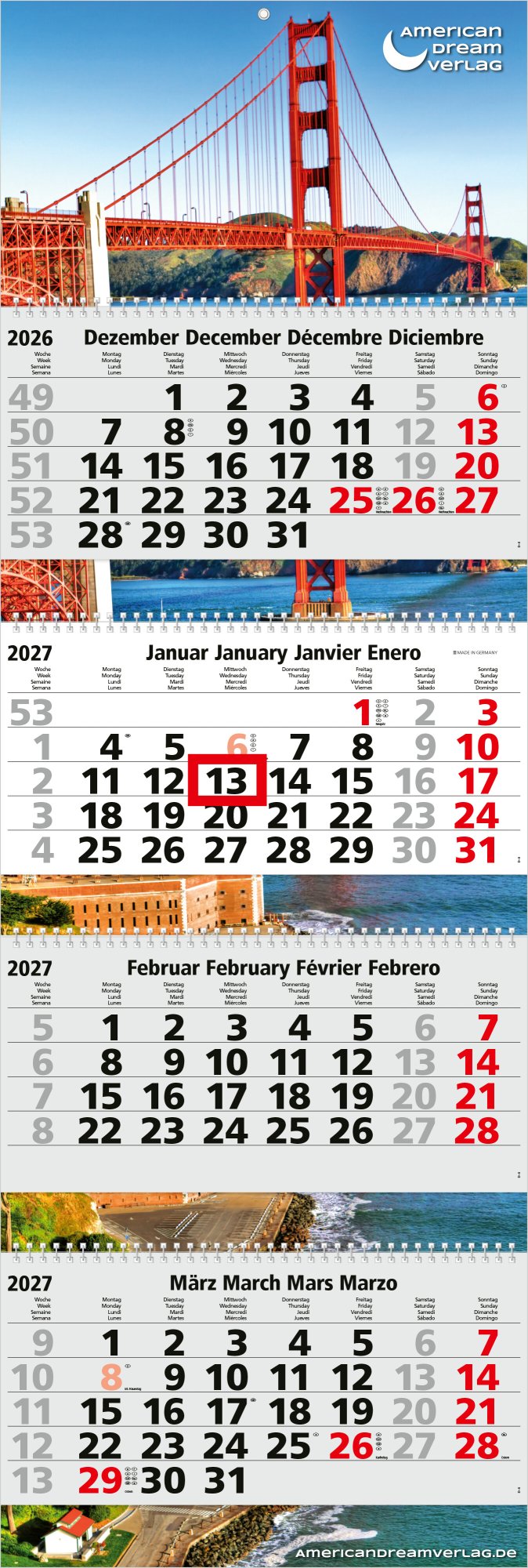 4-Monatskalender Mehrblock Quadro Wire-O 4