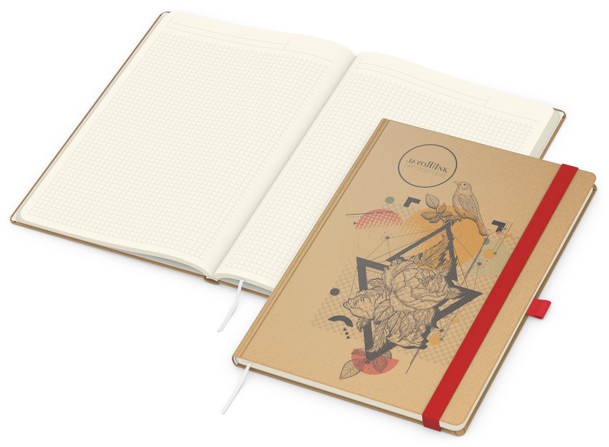 Notizbuch Match-Book, A4, Creme, Winkelkaro, braun-individuell, rot