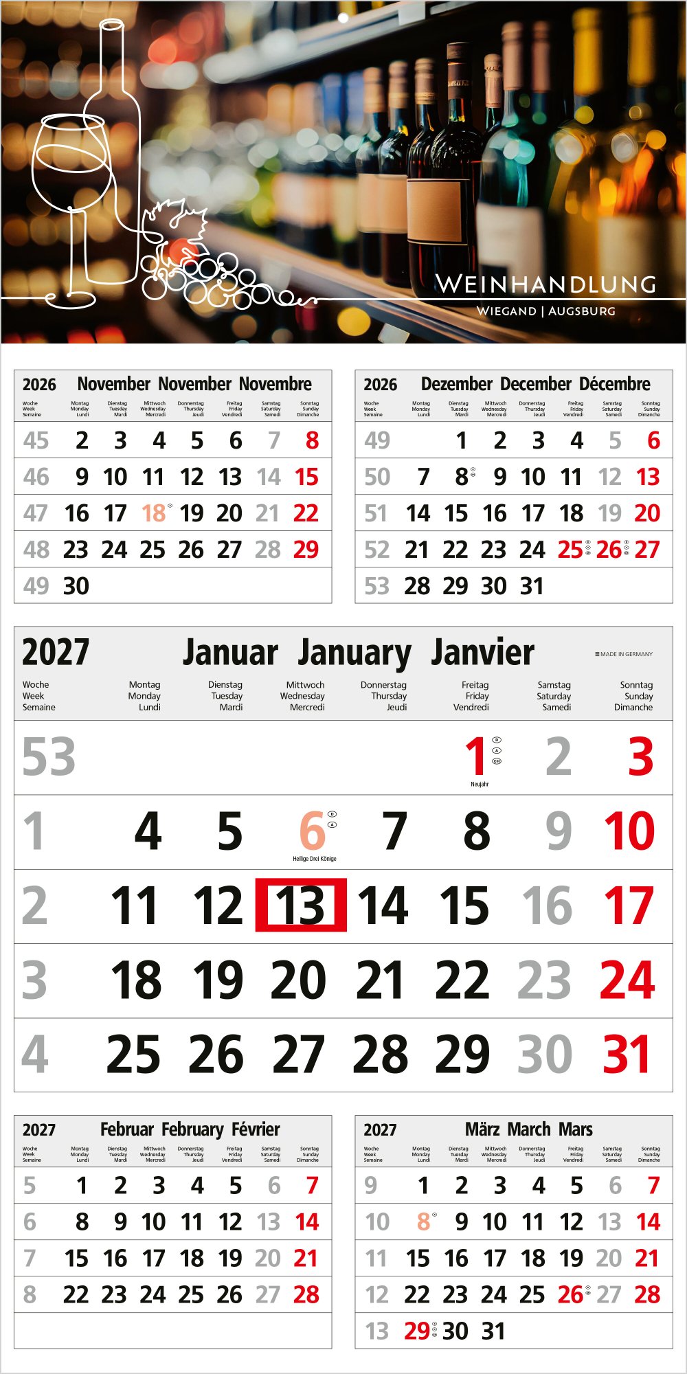 5-Monatskalender Einblatt Commerce 5 Post A